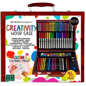 Art 101 Budding Artist 96 Piece Kids Creativity Wood Case Art Set